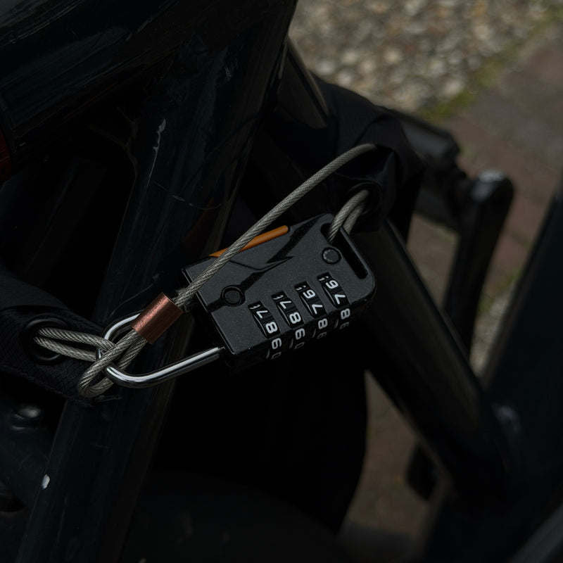 Close-up of Lokko's keyless 4-digit combination lock on a bike frame